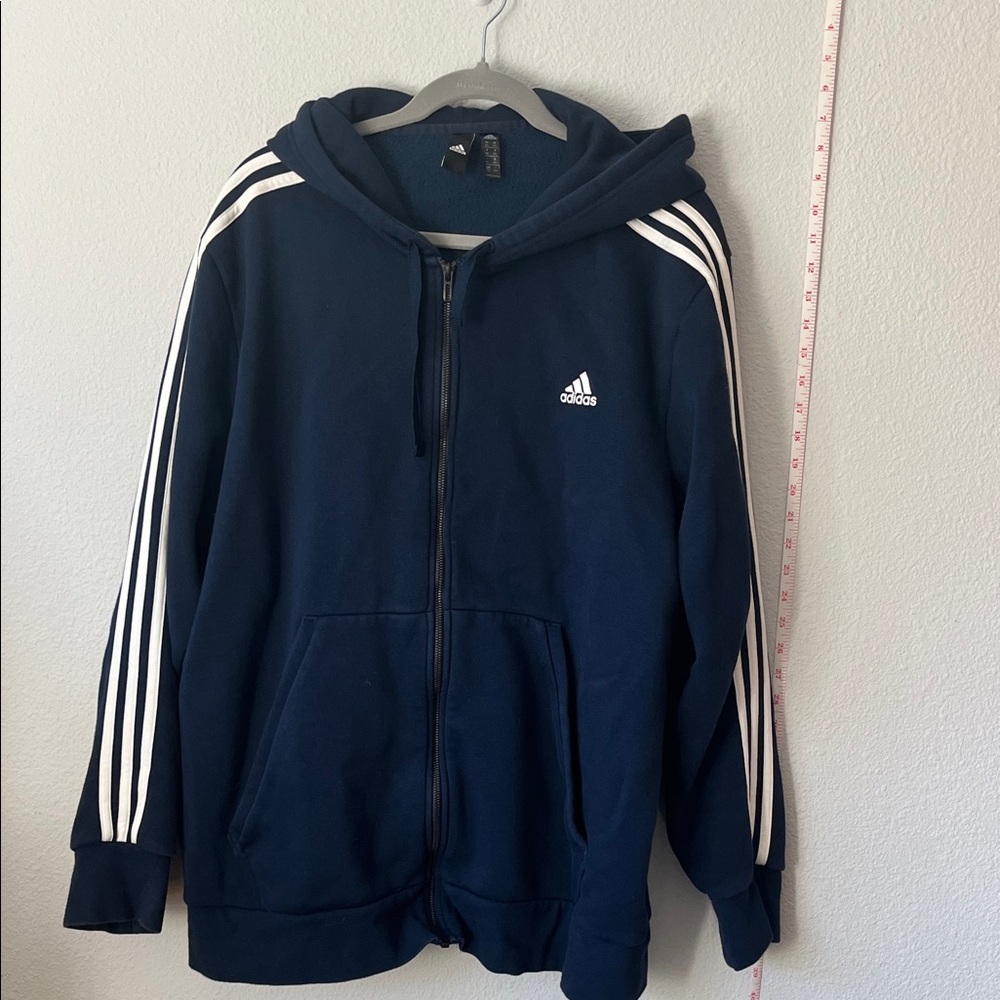 Adidas Navy blue zip hoodie. 2XL. 70%cotton 30%poly. 
Cozy and soft.